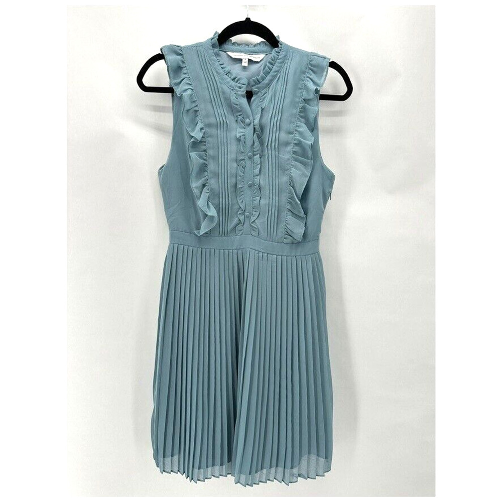 Cupcakes & Cashmere Hastings Ruffle Dress Womens 8 Fit Flare Blue Pleated Dainty - Picture 2 of 12